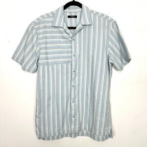 Jack & Jones Premium Short Sleeve Button Up Shirt Light Blue Cotton Medium